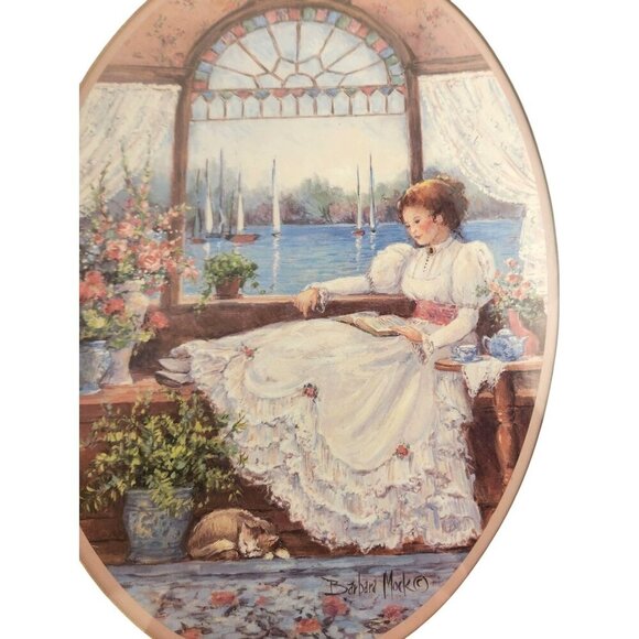 Lady in the Window by Georgia artist Barbara Mock 1981 Vintage Victorian Oval Wa - Picture 12 of 13